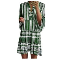 Haljine za žene Mini dugih rukava Ležerni mini tiskani Ljetni V-izrez Haljina zelena l