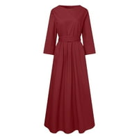 Žene Duljine gusto gležnja A-line dugih rukava modna ljetna okrugla dekoltena haljina crvena 4xl