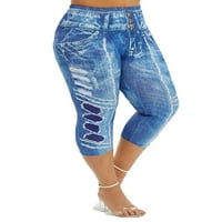Prettycamp ženske plus veličine obrezane hlače elastične viseće struka lažne pantalone za ispis