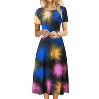 Baycosin haljine za žene pogodne o izrez kratkih rukava boemska cvjetna print običan fit jednostavna