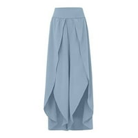 Ženska modna široka noga visoka struka sa čvrstim bojama Comfy ravne duge pantalone hlače svijetlo plave veličine 2xl