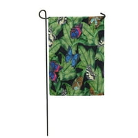 Ručni akvarel Botanički tropski listovi Detaljna leptir Vrtna zastava Dekorativna zastava Kuća baner