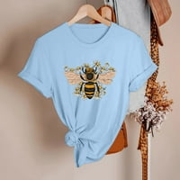 Ženska proljetna ljetna crtana pčela cvijeta tiskana majica kratkih rukava za O-izrez Top Dame DailyAwer