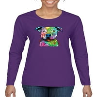Neon Rainbow Trippy Slatki pitbull pas ravno kod vas Lover pseći ženski grafički majica s dugim rukavima,