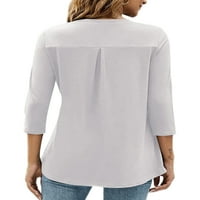 Voguele Dame majica Solid Color TEE V izrez T DELEWERWER Pulover Loose Tunic Bluza White M