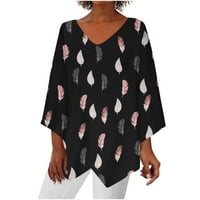 Ženske padajuće vrhove V izrez s dugim rukavima Split Hem Loose Futted Butterfly Print Pulover Top Tees