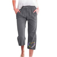 Ljetne pantalone za žene Ležerne prilike elastične strugove Široke noge obrezane hlače dame pamučne labave pantalone