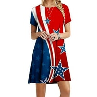Patriotska haljina za žene okrugli vrat kratki rukav A-line haljina ljetna casual boho l print plaža mini haljina USA zastava zastava haljina