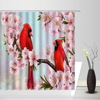 Crvene cvjetne ptice tuš za zavjese Crurry Crorry Cardinals Tree Podružnica Spring cvijet priroda tkanina
