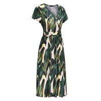 Maxi haljina za ženske kratkih rukava Ležerne prilike cvjetne tiskanje plaže Maxi Labava haljina zelena