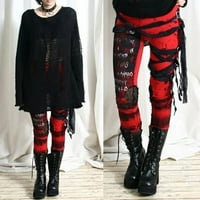 Žene modne casual pantalone Žene hladne ultra okupljene hlače Gothic Rocker uznemireno punk kravata za klisunje Red XL