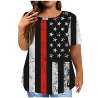Ženska plus veličina slobodno udobnost Vrhunska klirenca Američka zastava tiskani tinejdžeri Ljetni kratki rukav na vrhu okrugle vrata bluza Neovisnost Dan Tunika Trendy Black XXXL