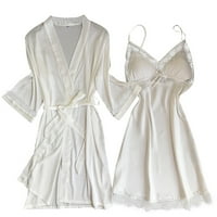 Donje rublje Satin Silk Pajamas Cardigan Nightdrdress Bathrobe Dame Obuci Donje rublje Sleepwear White XXL