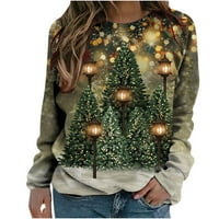 Scyoekwg Fall dugih rukava božićne majice za ženske casual okrugli vrat Božićno drvce ispisano labavo svjetlo udoban pulover grafički kapuljač # 1-zeleni l