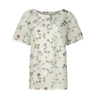 Ženske vrhove Henley cvjetna bluza Ležerne dame Modni kratki rukav ljetni bež 2xl
