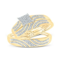 Čvrsta 10k žuti zlato Njegov i njen okrugli dijamantski kvadratni klaster podudaranje par tri prstena za brisanje prstena za brisanje vjenčanica postavljene u CT. -