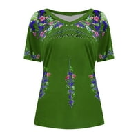 Modni ženski labav ljetni boemski print v izrez kratkih rukava majica na vrhu bluza xxl