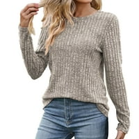 Trendi vrhovi za žene Čvrsta boja Pinstripe pletene džemper okrugli vrat dugih rukava Jumper Radni ured pulover