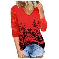 Ženske vrhove od tiskane bluze s kratkim majicama za rubu, ležerne s majicama za ljetne rukave Tuničke majice crvene s