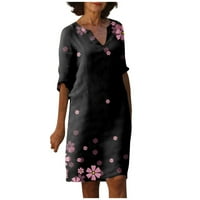Umitay Maxi haljina ženska modna casual tiskara V-izrez polu-rukave haljina