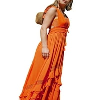 Ženska casual labava duga haljina boemian bez rukava V izrez Sundress Solid Boja rucffs ljetna plaža
