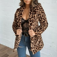 Ženski topli plišani leopard kaput rever kaput dugih rukava gornji kardigan kaput