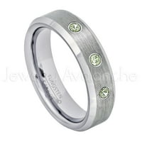 Dame začućene volfsten prsten - 0,21ctw peridot 3-kameni trake - personalizirani vjenčani prsten za volfram - po mjeri izrađen kolovozom u kolornu, prsten TN038BS