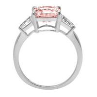 CT sjajan jastuk simulirani ružičasti dijamant 14k bijeli zlatni prsten s tri kamenog prstena SZ 8,75