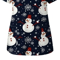 Božićni piling Top za žene Stretch Comfy V-izrez Prilagođeno staklenim odjećima od tiskane s kratkim rukavima Bluza