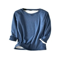Leuncero majica za žene Fleece obložen pulover Crew Crt Tee Loose Tops Plavnost bluza svijetlo siva