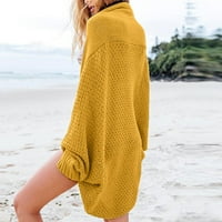 Gotyou Proljeće na vrhu Ležerne modne ženske rukave Veliki pleteni kardigan džepni džemper vrhovi žuti