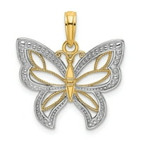 Jewels 14k bijela i žuta dva tona zlatna 3D leptir s bijelim perlicama krila privjesak