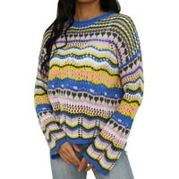 Ženske majice s dugim rukavima okrugli vrat prugasti duge višebojni pleteni džemper Tun