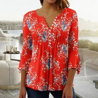 Ženska majica s rukavima za izrez Cvjetni print ljetni casual tee labave košulje Naslijedine tunike