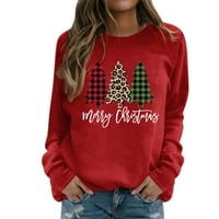 Cuekondy Womens džemper znojenje božićno print fit pulover na vrhu Ležerne prilike dugih rukava labava