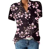 Ženske vrhove Žene povremene tiskane košulje s kratkim rukavima V-izrez, pulover labavih bluza vrhovi bluze za žene srušeno casual