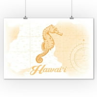 Havaji - Seahorse - Žuta - obalna ikona - ART Work Soltern Press