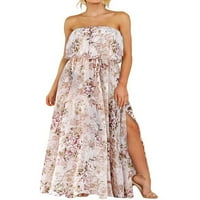 Ženska boemska duga haljina ljetna cvjetna ispis prorezat točnoj ručnoj haljini bez rukava Partywear