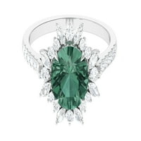 Priroda nadahnuta cvjetni prsten sa stvorenim zelenim safirom i moissine, srebrnim srebrom, SAD 8.50