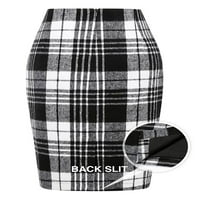 Glookwis Midi sukni omotač za olovke za olovke karirani odmor, casual visoki struk crni bijeli m