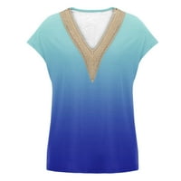 Modni ženski ljetni V-izrez čipke patchwork kratkih rukava seksi top bluza nebesko plavo xl