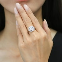 Sterling Silver Halo vjenčani zaručni prsten za prstenje za jastuke CUBIC ZIRCONIJA CZ Tkani prsten za žene, rodijumske veličine 7