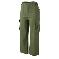 Kali_store posteljine hlače za žene ženske haljine visoke struke ravne široke noge čvrste kancelarijske pantalone zelene, m