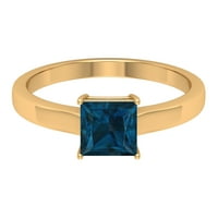 CT Princess Cut London Blue Topaz Solitaire Prsten za žene u zlatu, London Blue Topaz prsten, decembar Birthstone Prsten, Blue Topaz fini prsten, 14k žuto zlato, SAD 7.50