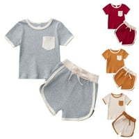 Baby Girl Ljeto Slatka odjeća Unirajte dječji džepni džepni džep Top casual kratke hlače Dvije postavljene odjeće 3- godine