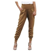 Hlače za žene visoke struk Solid Boja ravno hlače Ležerne prilike labavi fit prorez Lounge pantalona