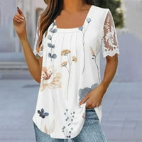Ženske laskave cvjetne bluze kvadratne majice kratkih rukava Ljeto Upstyle Tunika Teers White S
