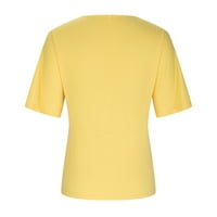 Scyoekwg Dressy majice za žene čišćenje ljetnih vrhova labav fit s kratkim rukavima Tunički vrhovi casual cvjetni ispis Grafički tee V-izrez Trendy Tops Yellow XXXL