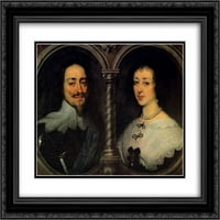 Anthony van Dyck matted crnarna ukrašena umjetnička štampa 'Charles I iz Engleske i Henrietta Francuske'