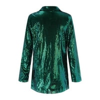 Dyfzdhu Sequin Blazers za žene Dugih rukava Solidna boja sjajna strana odijela Plus veličina, zelena